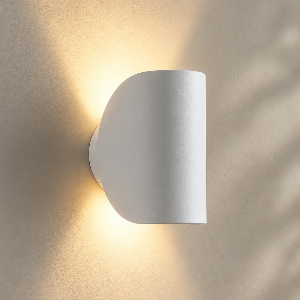 White curved wall light with up-and-down lighting