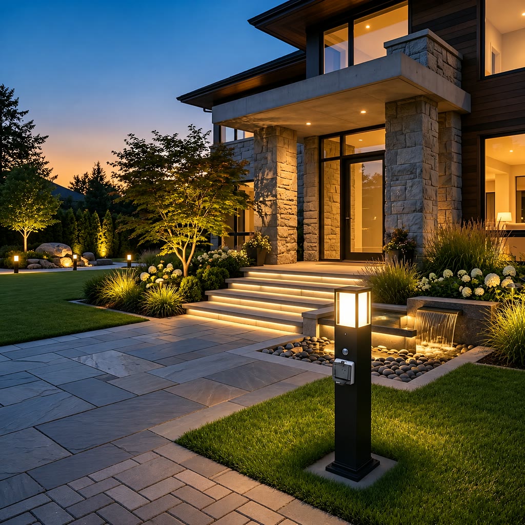 Outdoor Landscape Path Lights with Waterproof Socket | Modern LED 3000K Warm Glow for Garden Power Access 4