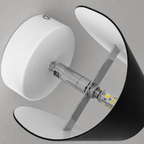 White wall lamp fixture with black shade, metal bracket, and exposed LED bulb.