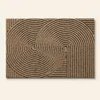 Tan rectangular textured rug with raised concentric arch and circular line patterns.