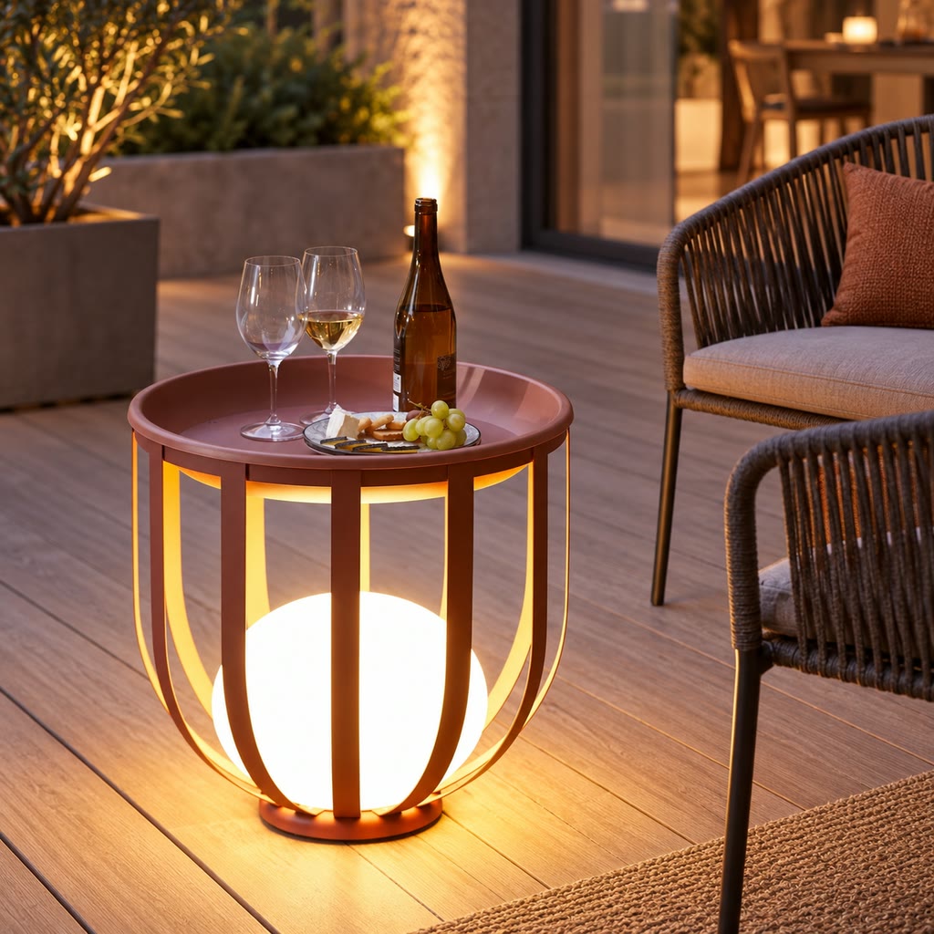 Outdoor Planter Lamp Table with Metal Frame and Warm LED Lighting | Weather-Resistant Patio Accent for Ambiance and Functionality 0