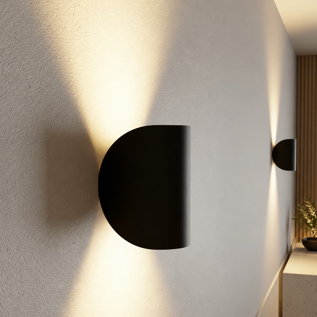 Black curved wall light with warm up-and-down lighting
