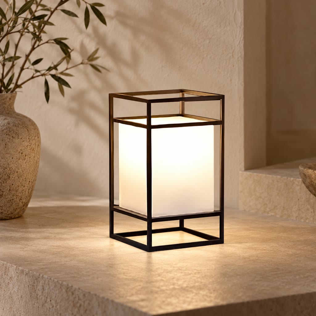 Candilo | Outdoor Table Lantern with IP65 Waterproof Steel Frame and White Acrylic Shade for Garden Ambience 0