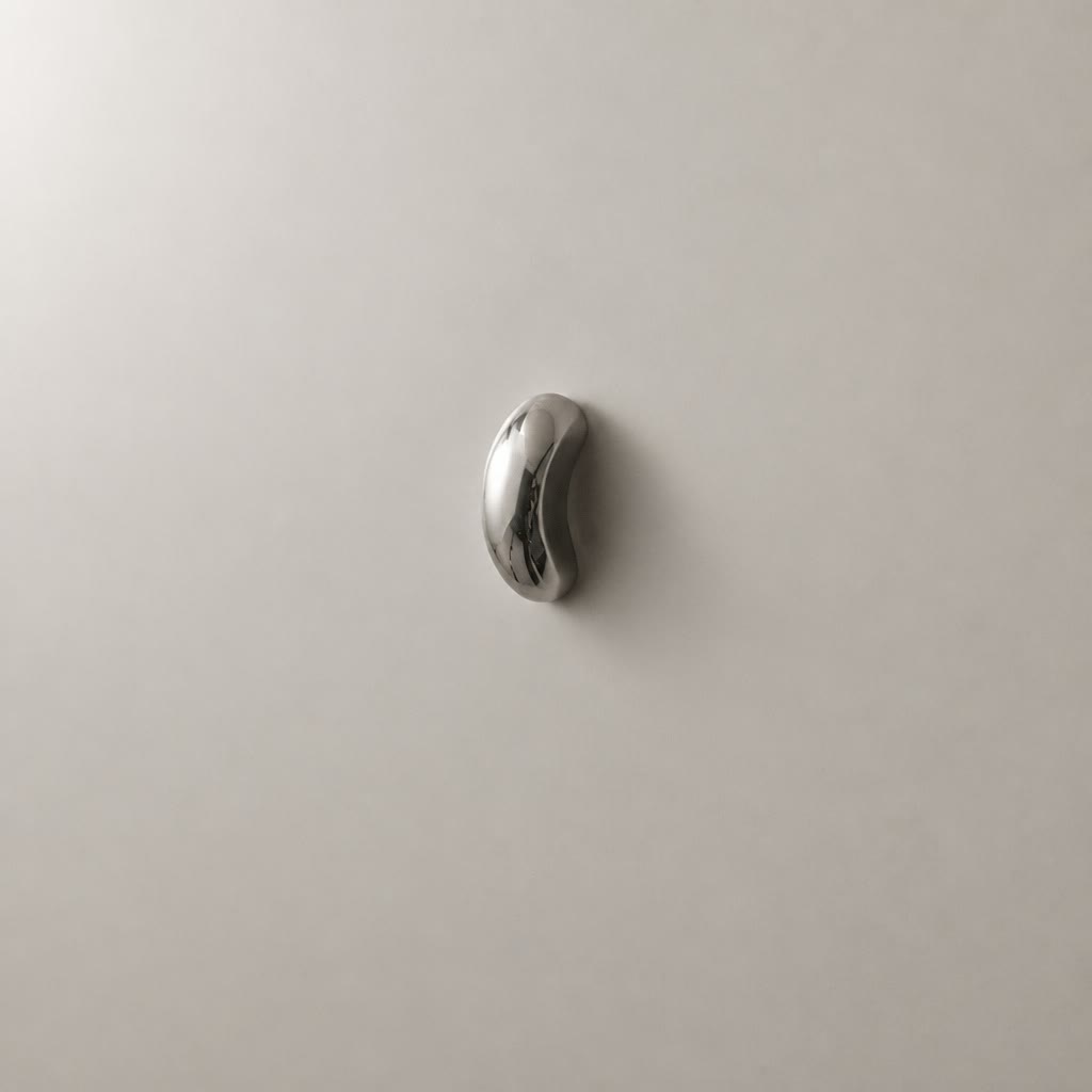 Shiny silver oval wall hook mounted on a light gray wall.