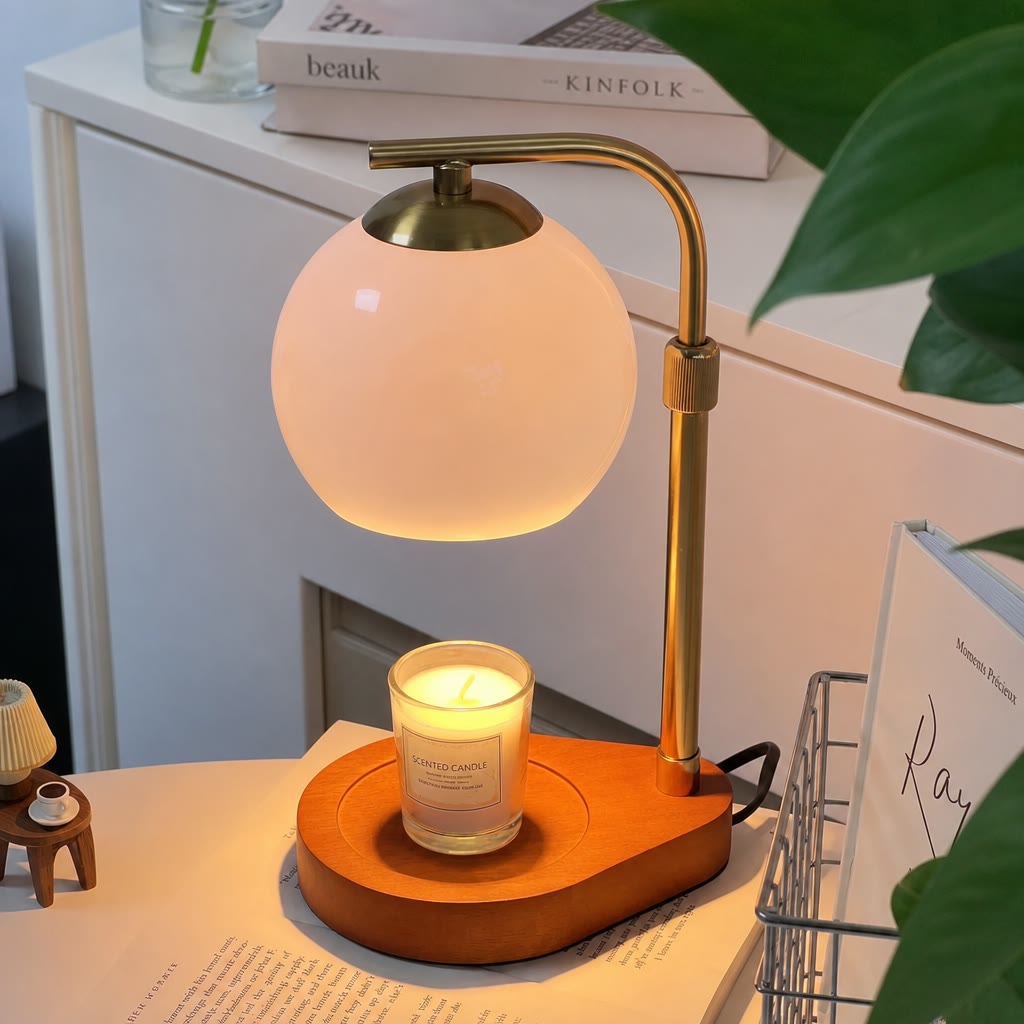 Elegant Glass Candle Warmer Lamp with Soft Orange Glow for Cozy Spaces