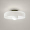 White flush mount ceiling light with round translucent shade and central frosted dome on a pale gray background.