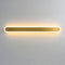 Long rounded wall light with a white glowing rim and warm amber center on a pale gray wall.