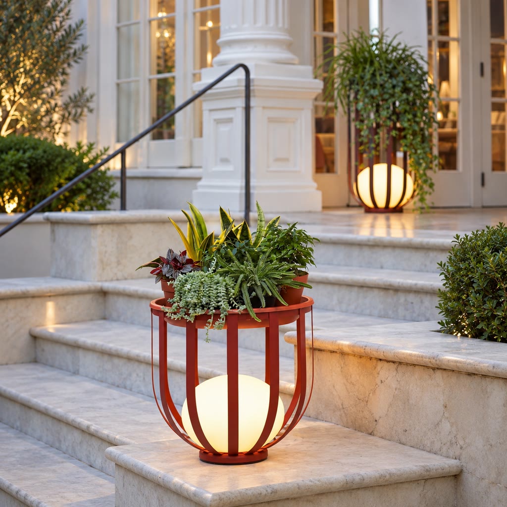 Outdoor Planter Lamp Table with Metal Frame and Warm LED Lighting | Weather-Resistant Patio Accent for Ambiance and Functionality 4